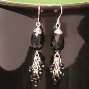 Black Beaded Dangle Earrings